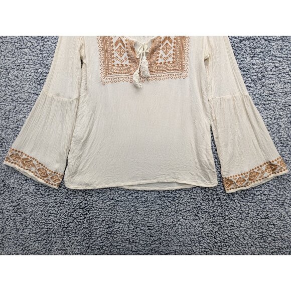 Billabong Boho Blouse Size S Fairy Cottagecore Peasant Western Bell Sleeve Cream - Picture 4 of 13